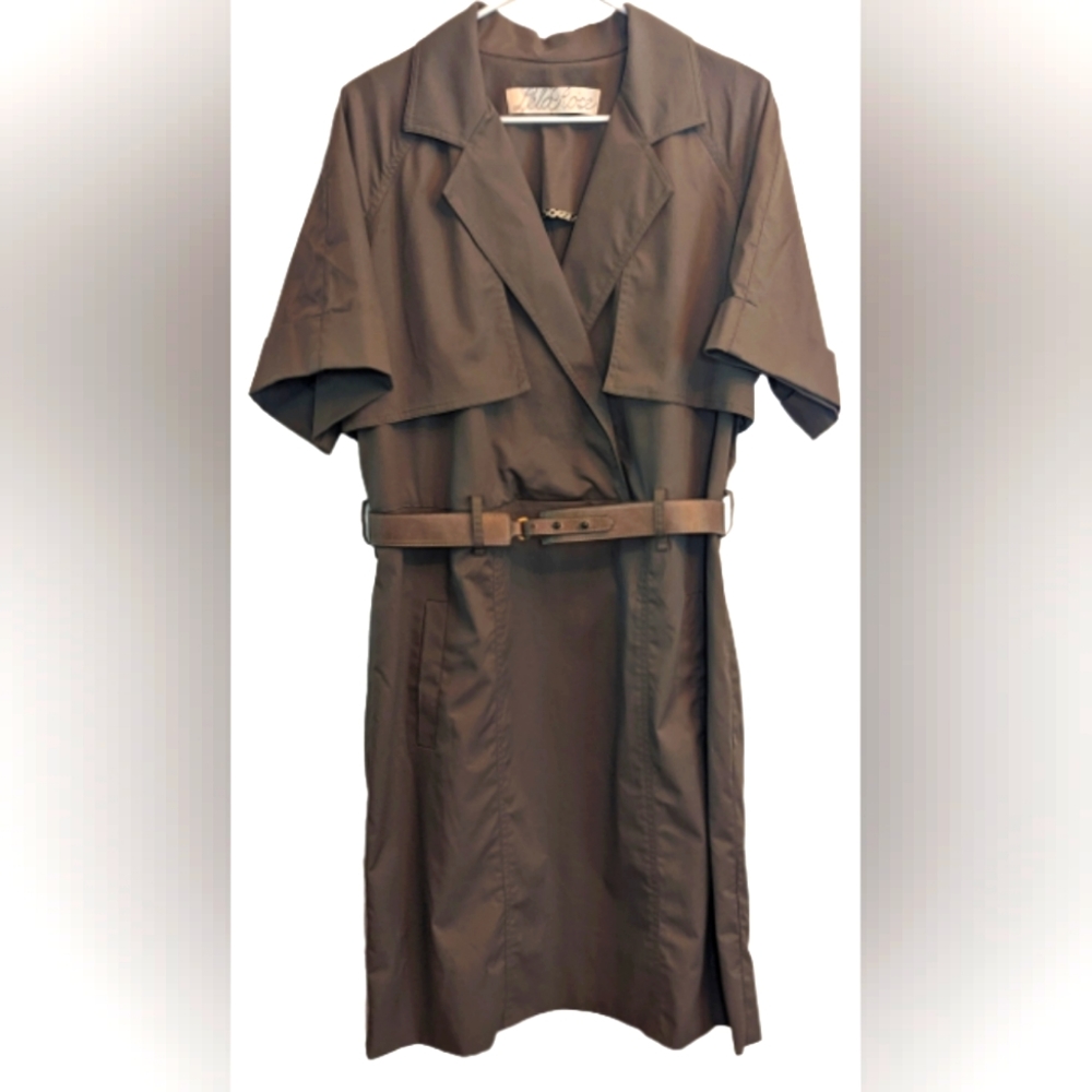 GUC Lela Rose olive/tan trench style side pockets short sleeve belted collared